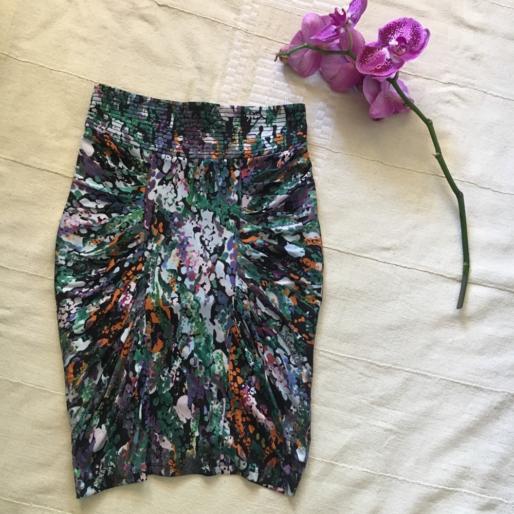 Catherine Malandrino silk watercolor pencil skirt